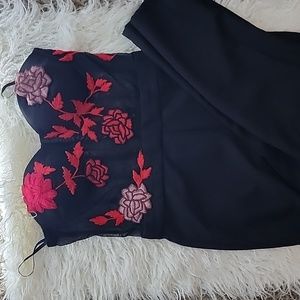 Bebe Red Rose Mesh Corset Halter Top Jumpsuit